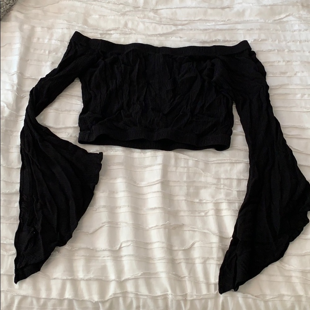 Black Over the Shoulder Crop Top
